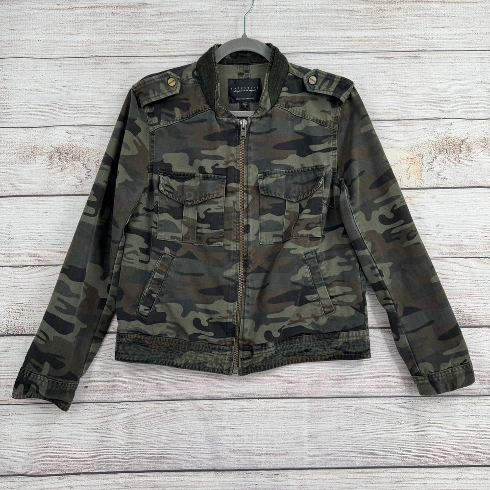 Sanctuary Camo Utility Jacket Women S Green Military Full Zip J0384-N2404